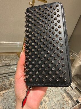 Christian Louboutin Panettone Spike Zip Wallet Black | Like New | Authentic